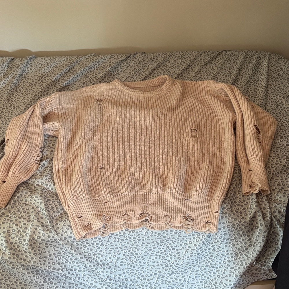 Women's Distressed Sweater - Cream